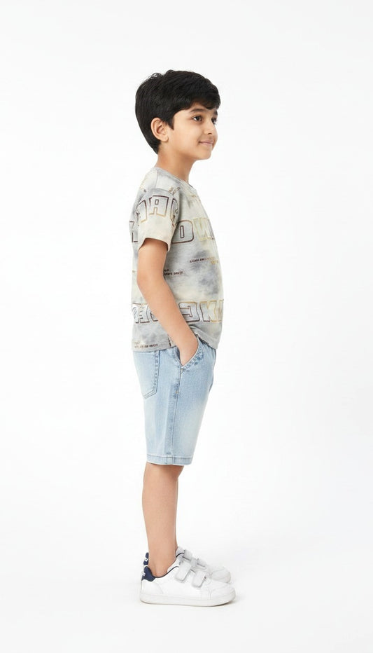 Boys Tie-Dye Denim Shorts Set