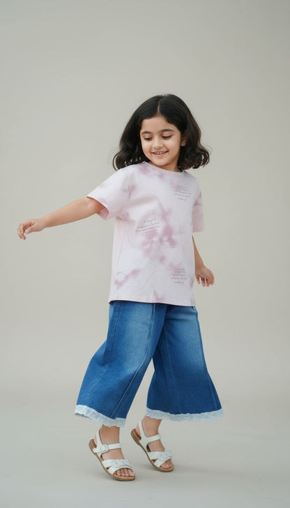 Girls Pink Tie-Dye Denim Jeans Set