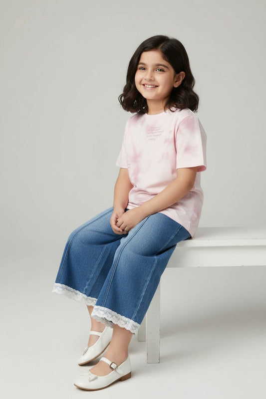 Girls Pink Tie-Dye Denim Jeans Set