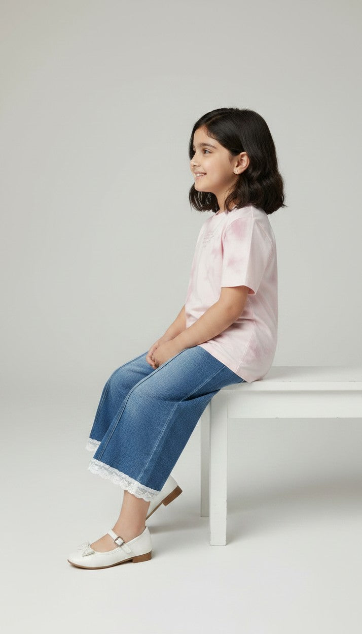 Girls Pink Tie-Dye Denim Jeans Set