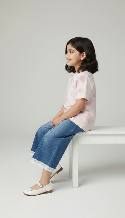 Girls Pink Tie-Dye Denim Jeans Set
