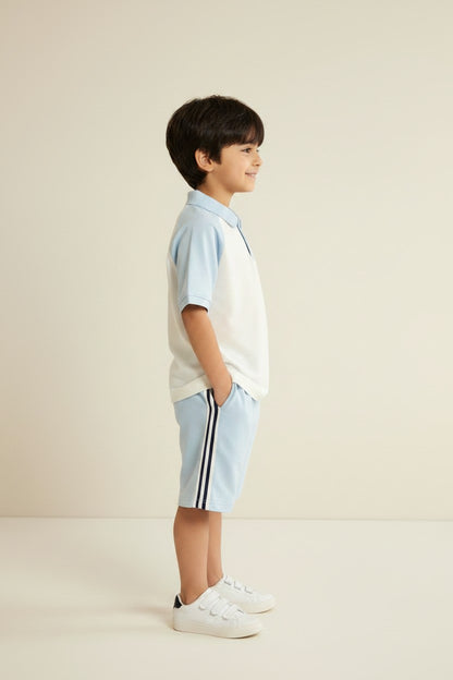 Colorblock Raglan Polo Shorts Set