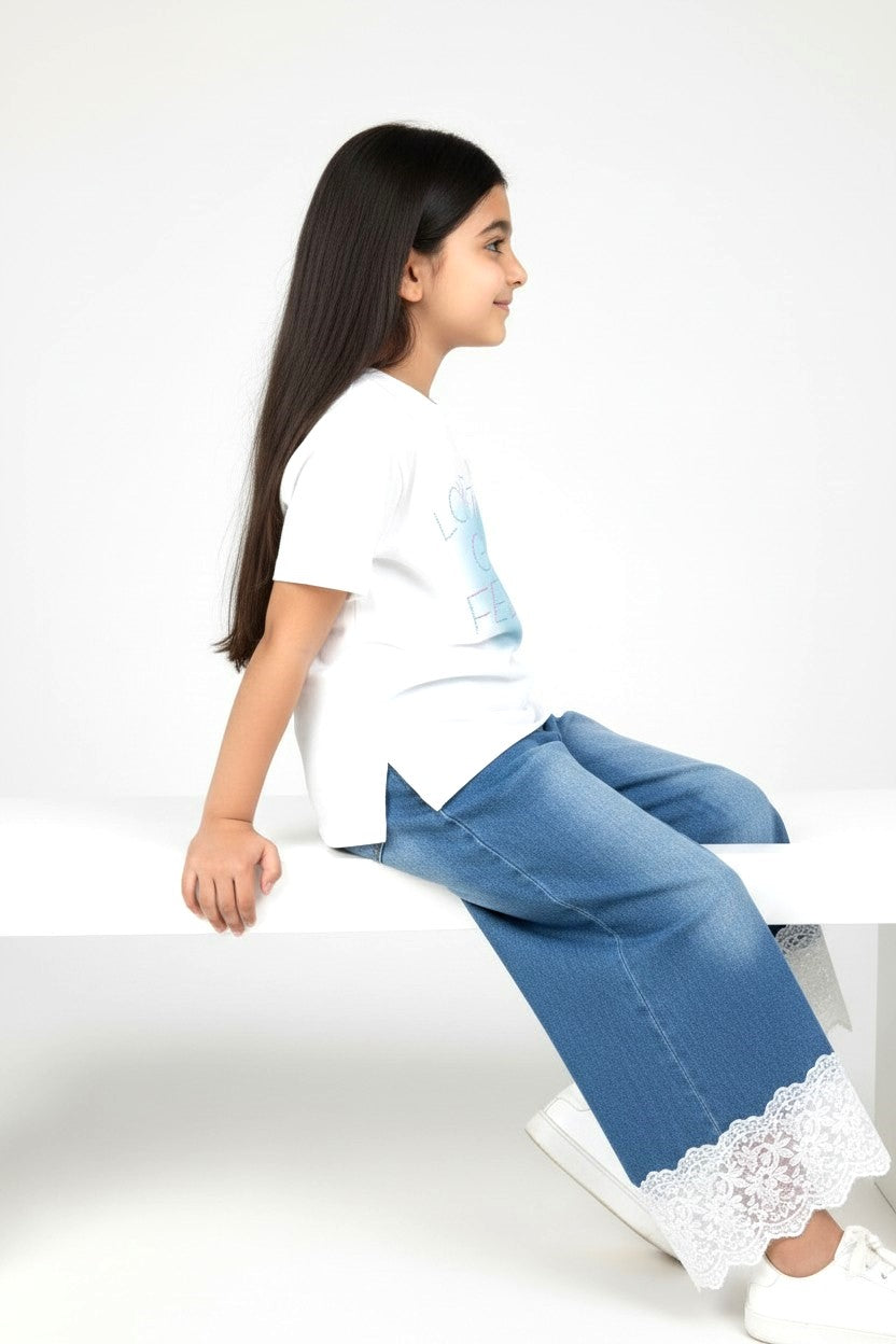 Casual Denim Pants Outfit Set