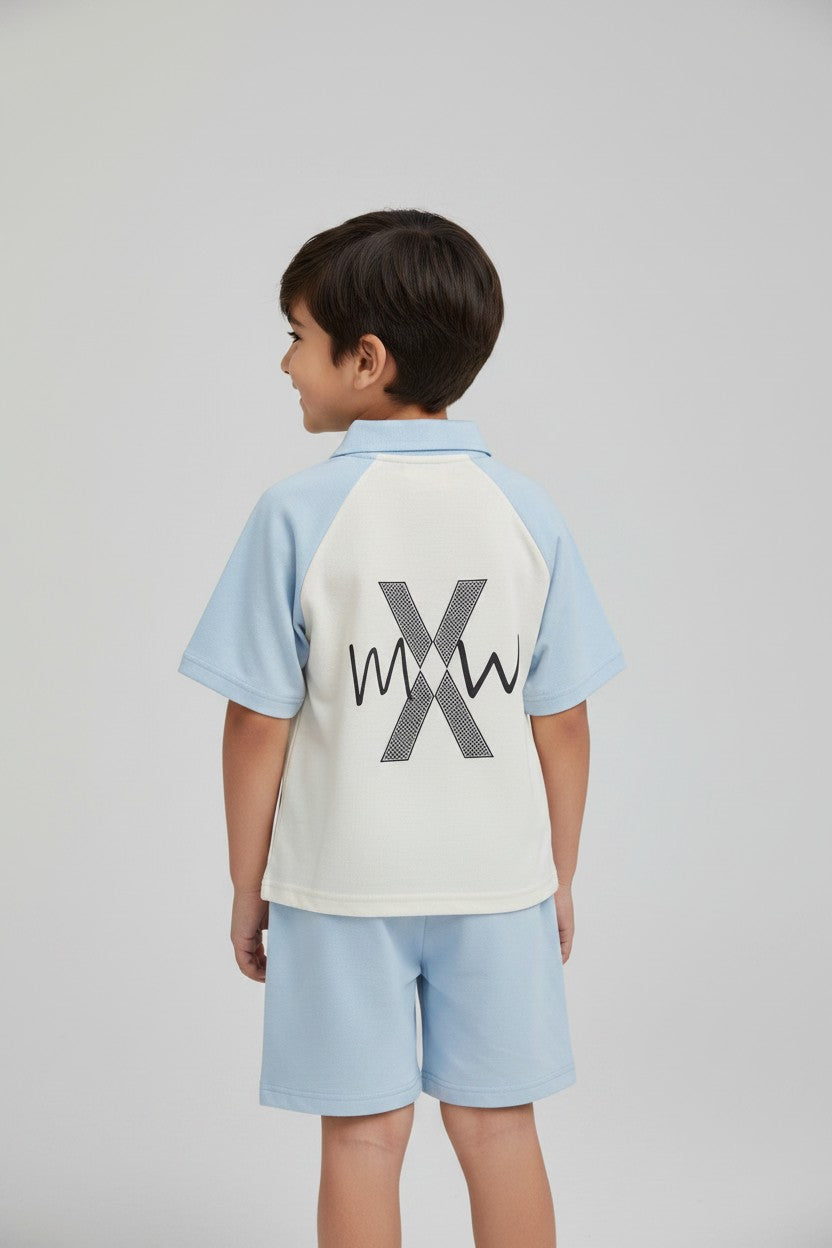 Colorblock Raglan Polo Shorts Set