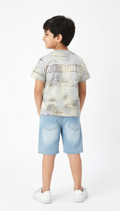 Boys Tie-Dye Denim Shorts Set