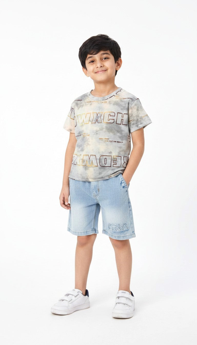 Boys Tie-Dye Denim Shorts Set