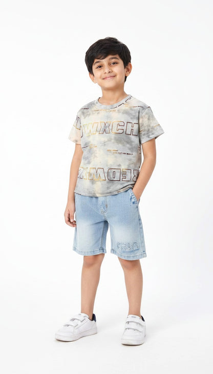 Boys Tie-Dye Denim Shorts Set