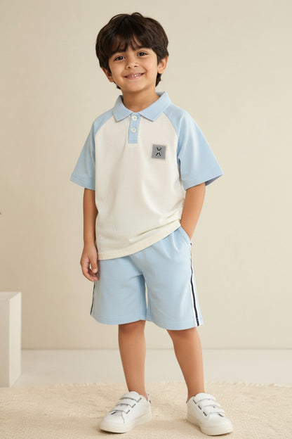 Colorblock Raglan Polo Shorts Set