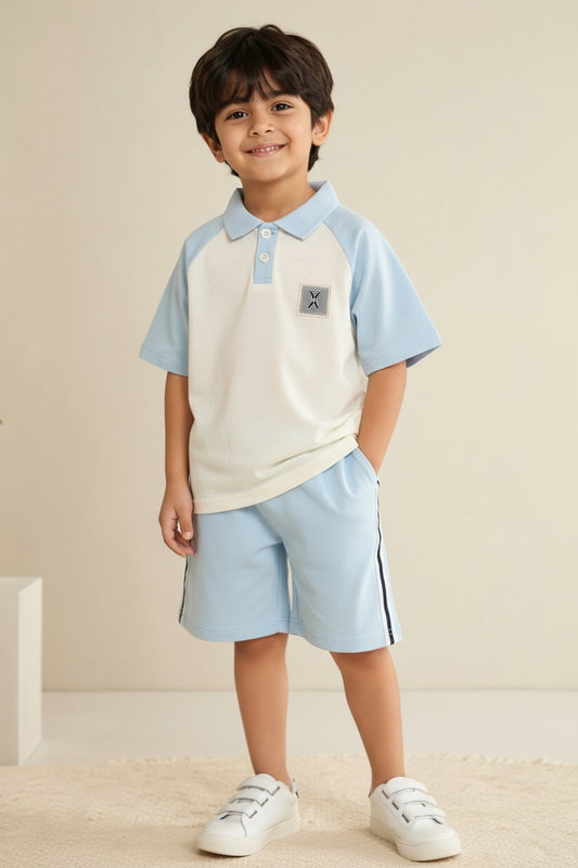 Colorblock Raglan Polo Shorts Set